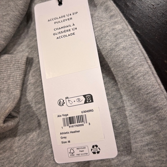 ALO accloade 1/4 zip pullover - heather gray NWT sz M - Picture 10 of 10